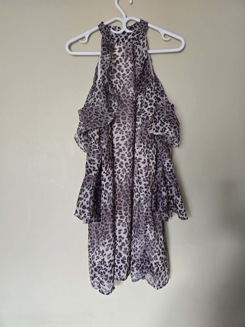 Entro Leopard Dress Cold Shoulder Ruffle Size Medium - Picture 3 of 11